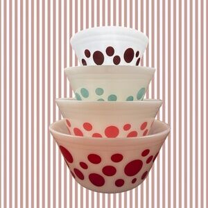 Vintage Federal Glass Polka Dot Mixing Bowls